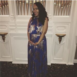 MSK blue & gold dress beautiful dress